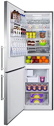 Summit 24" Refrigerator, 10.6 cu.ft Capacity Refrigerator - Freezer, Bottom Freezer, Ice Maker, Stainless Steel- FFBF249SS2IMLHD (Left Handed Door Swing)