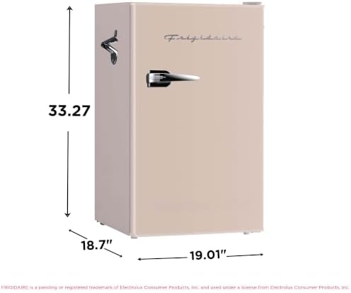Frigidaire Retro Compact Fridge with Chiller, 3.2 cu ft Countertop Fridge with Built-In Bottle Opener, Compact Refrigerator for Office, Bedroom, Dorm Room or Cabin - 16.5" D x 19" W x 31" H (Coral)