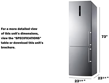 Summit 24" Refrigerator, 10.6 cu.ft Capacity Refrigerator - Freezer, Bottom Freezer, Ice Maker, Stainless Steel- FFBF249SS2IMLHD (Left Handed Door Swing)