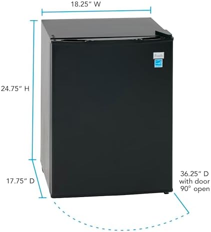 Avanti Mini Fridge Compact Refrigerator for Home Office or Dorm, Features Single Reversible Door Removable Shelves Automatic Defrost and Adjustable Temperature Control, 2.4-Cu.Ft, Black