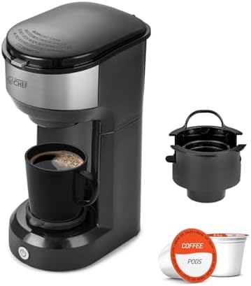 Commercial CHEF Single Serve Coffee Maker, 13-Ounce Water Tank, CHCM1B | Compatible with Coffee Pods, Includes Reusable Filter, One Touch Button for Brewing