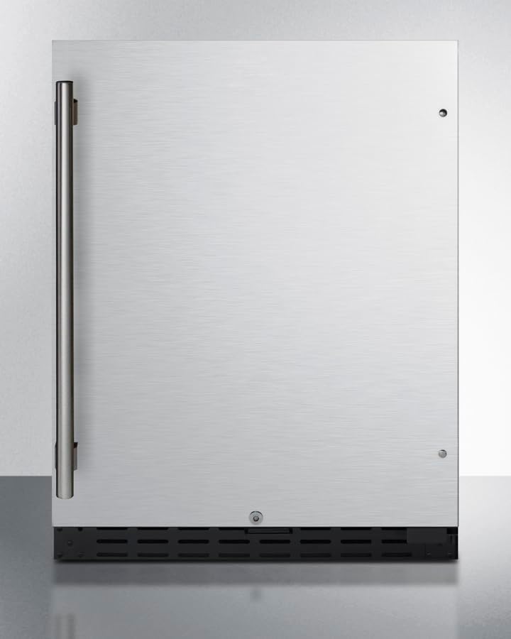 Summit 24" Undercounter Refrigerator, Stainless Steel - AL55 | 4.8 cu.ft. Capacity , ADA Compliant, Stainless Steel Door, Black Cabinet, Built-in or Freestanding