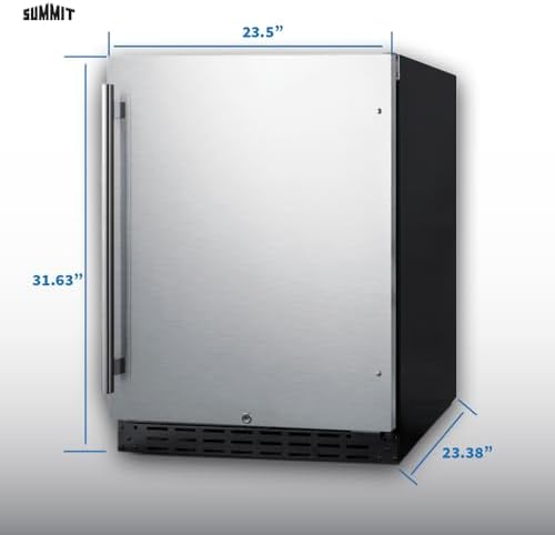 Summit 24" Undercounter Refrigerator, Stainless Steel - AL55 | 4.8 cu.ft. Capacity , ADA Compliant, Stainless Steel Door, Black Cabinet, Built-in or Freestanding