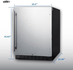 Summit 24" Undercounter Refrigerator, Stainless Steel - AL55 | 4.8 cu.ft. Capacity , ADA Compliant, Stainless Steel Door, Black Cabinet, Built-in or Freestanding