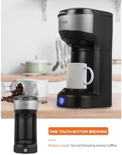 Commercial CHEF Single Serve Coffee Maker, 13-Ounce Water Tank, CHCM1B | Compatible with Coffee Pods, Includes Reusable Filter, One Touch Button for Brewing