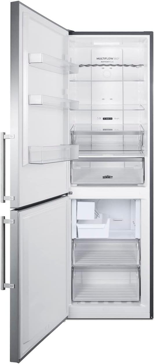 Summit 24" Refrigerator, 10.6 cu.ft Capacity Refrigerator - Freezer, Bottom Freezer, Ice Maker, Stainless Steel- FFBF249SS2IMLHD (Left Handed Door Swing)