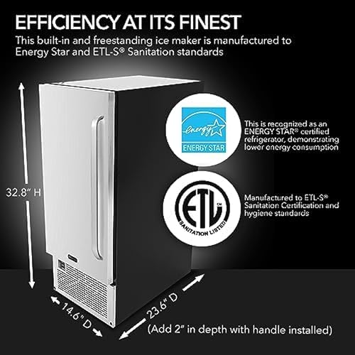 Whynter Built-in Ice Maker, 80 lb Per Day, Stainless Steel, UIM-502SS | Produces Clear Ice with Water Recirculation, NSF Inline Water Filter, Fresh Ice at Home for Everyday Use