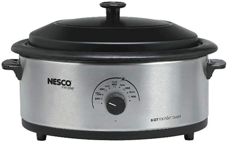 NESCO 4816‑14 Electric Roaster Oven for Everyday Home Cooking, White 6‑Quart Countertop Roaster with Porcelain Coated Steel Cookwell