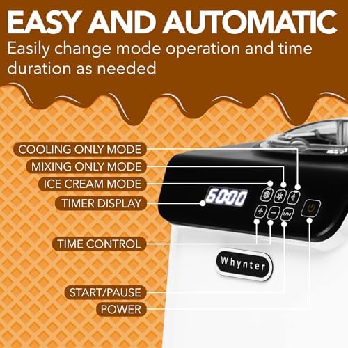 Whynter Ice Cream Maker with Compressor & Timer, 1.28 Qt, White, ICM-128WS | Built In Compressor, No Pre Freezing Needed, LCD Display and Timer, Fresh Homemade Frozen Treats, Trusted Whynter Quality
