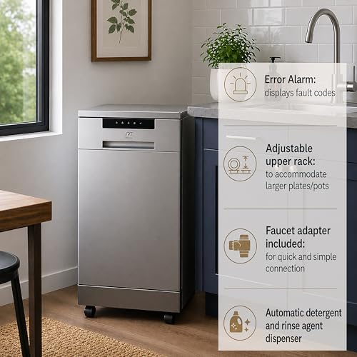 SPT SD-9263SSB 18″ Wide Portable Stainless Steel Dishwasher with ENERGY STAR, 6 Wash Programs, 8 Place Settings and Stainless Steel Tub
