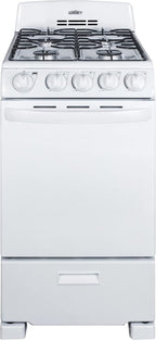Summit 20” Gas Range, 4 Burners, White - RG200WS | 4 Sealed Burners, 2.3 cu.ft. Oven, ADA Compliant, Electronic Ignition