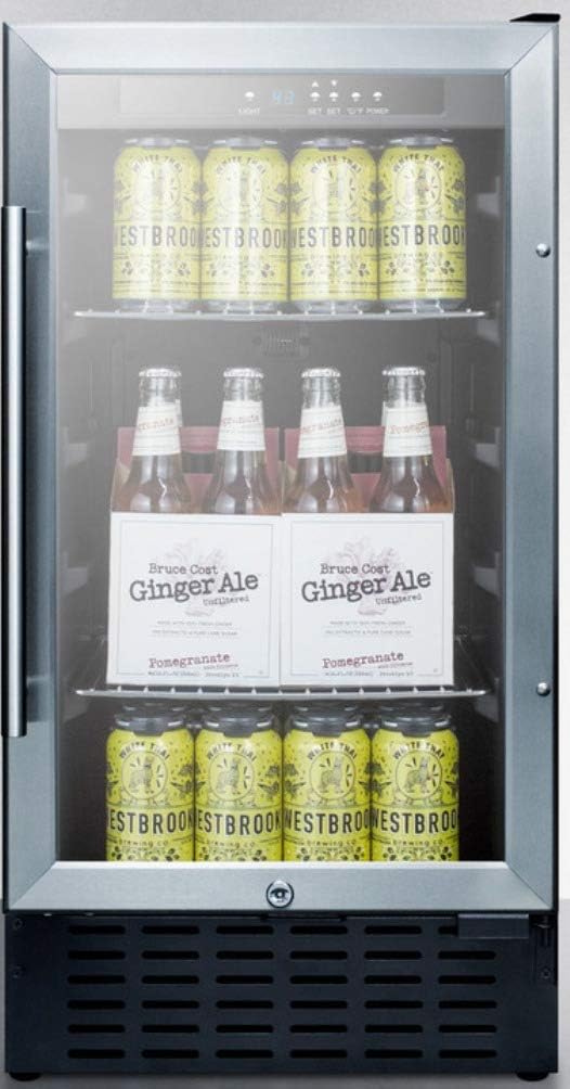 Summit 18” Beverage Center, Stainless Steel - SCR1841BADA | 2.7 cu.ft. Capacity, ADA Compliant, Built-in Capable Glass Door