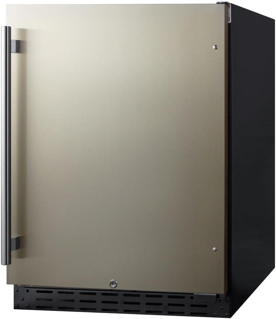 Summit 24" Undercounter Refrigerator, Stainless Steel - AL55 | 4.8 cu.ft. Capacity , ADA Compliant, Stainless Steel Door, Black Cabinet, Built-in or Freestanding