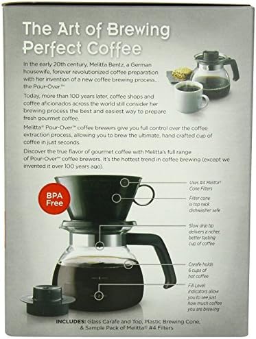 Melitta Pour-Over Coffee Brewer W/ Glass Carafe, Holds 6 - 6 Oz Cups, Black