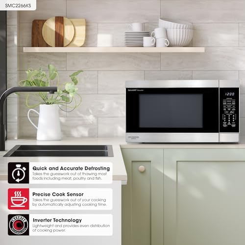Sharp SMC2266KS 2.2 cu. ft. 1200W Stainless Steel Countertop Microwave Oven | Stainless Steel, Removable 16.5" Carousel Turntable