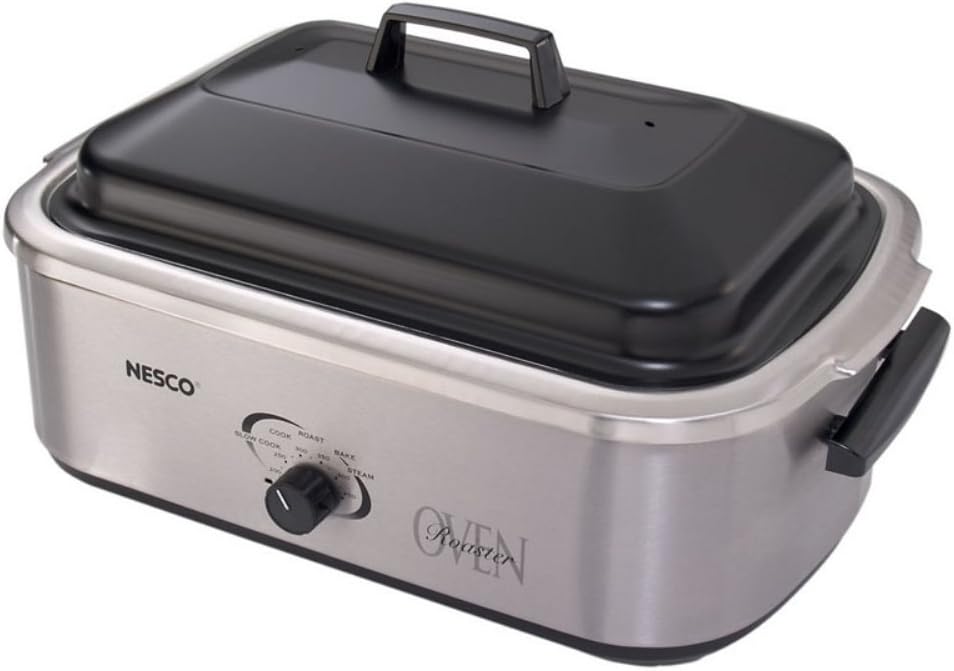 NESCO 4816‑14 Electric Roaster Oven for Everyday Home Cooking, White 6‑Quart Countertop Roaster with Porcelain Coated Steel Cookwell