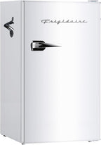 Frigidaire Retro Compact Fridge with Chiller, 3.2 cu ft Countertop Fridge with Built-In Bottle Opener, Compact Refrigerator for Office, Bedroom, Dorm Room or Cabin - 16.5" D x 19" W x 31" H (Coral)