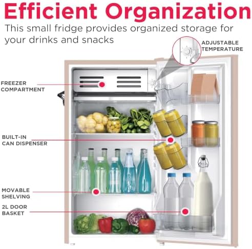 Frigidaire Retro Compact Fridge with Chiller, 3.2 cu ft Countertop Fridge with Built-In Bottle Opener, Compact Refrigerator for Office, Bedroom, Dorm Room or Cabin - 16.5" D x 19" W x 31" H (Coral)