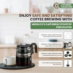 Café Brew Glass Coffee Percolator, Stovetop, 8 Cup, BPA-Free | 40 oz (8 cup) German borosilicate glass. Gas & electric stovetop safe. BPA-free. Includes heat diffuser.