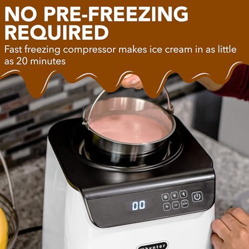 Whynter Ice Cream Maker with Compressor & Timer, 1.28 Qt, White, ICM-128WS | Built In Compressor, No Pre Freezing Needed, LCD Display and Timer, Fresh Homemade Frozen Treats, Trusted Whynter Quality