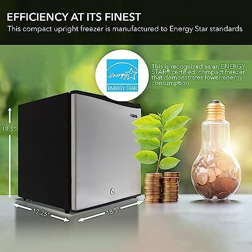 Whynter Upright Freezer 1.1 Cu Ft Lock, Mini Freezer, Stainless CUF-112SS | Adjustable Thermostat and Security Lock, Energy Star Rated, Reversible Door, Adds Compact Frozen Storage at Home