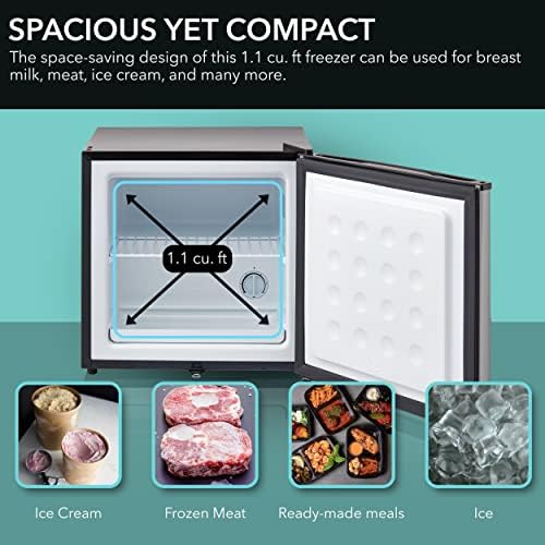 Whynter Upright Freezer 1.1 Cu Ft Lock, Mini Freezer, Stainless CUF-112SS | Adjustable Thermostat and Security Lock, Energy Star Rated, Reversible Door, Adds Compact Frozen Storage at Home