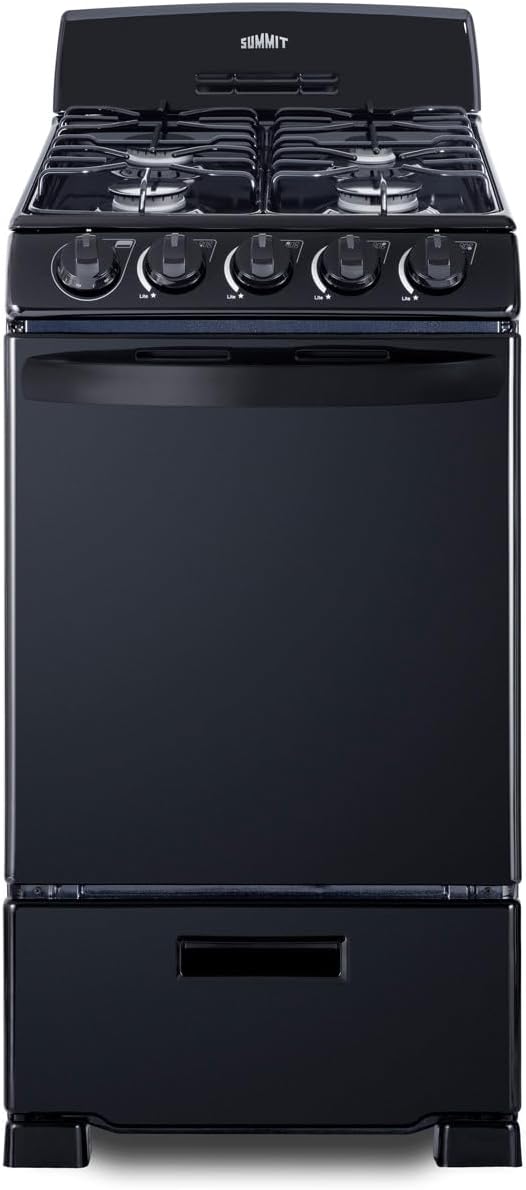 Summit 20” Gas Range, 4 Burners, White - RG200WS | 4 Sealed Burners, 2.3 cu.ft. Oven, ADA Compliant, Electronic Ignition