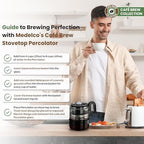 Café Brew Glass Coffee Percolator, Stovetop, 8 Cup, BPA-Free | 40 oz (8 cup) German borosilicate glass. Gas & electric stovetop safe. BPA-free. Includes heat diffuser.
