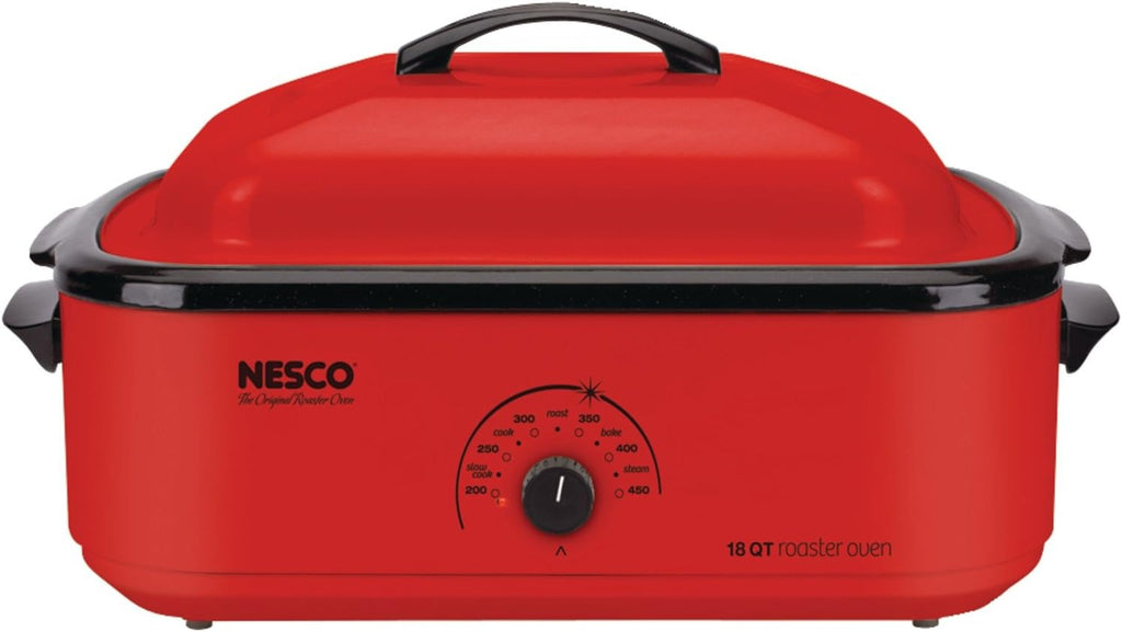 NESCO 4816‑14 Electric Roaster Oven for Everyday Home Cooking, White 6‑Quart Countertop Roaster with Porcelain Coated Steel Cookwell