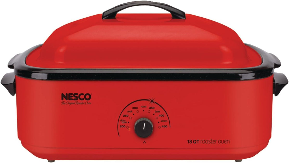 NESCO 4816‑14 Electric Roaster Oven for Everyday Home Cooking, White 6‑Quart Countertop Roaster with Porcelain Coated Steel Cookwell
