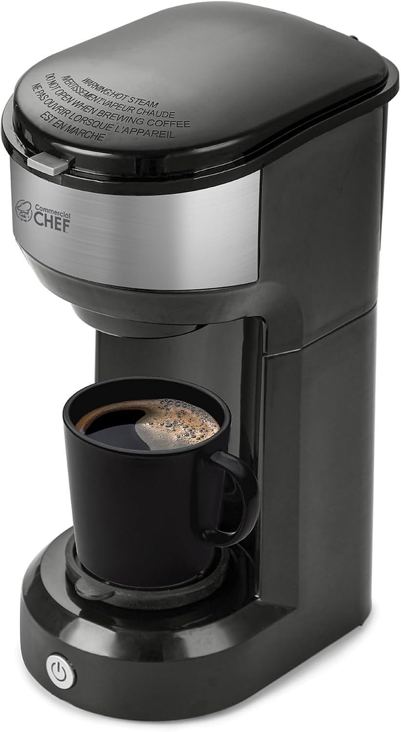 Commercial CHEF Single Serve Coffee Maker, 13-Ounce Water Tank, CHCM1B | Compatible with Coffee Pods, Includes Reusable Filter, One Touch Button for Brewing
