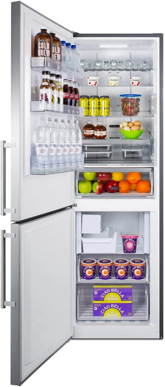 Summit 24" Refrigerator, 10.6 cu.ft Capacity Refrigerator - Freezer, Bottom Freezer, Ice Maker, Stainless Steel- FFBF249SS2IMLHD (Left Handed Door Swing)