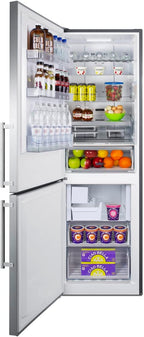 Summit 24" Refrigerator, 10.6 cu.ft Capacity Refrigerator - Freezer, Bottom Freezer, Ice Maker, Stainless Steel- FFBF249SS2IMLHD (Left Handed Door Swing)
