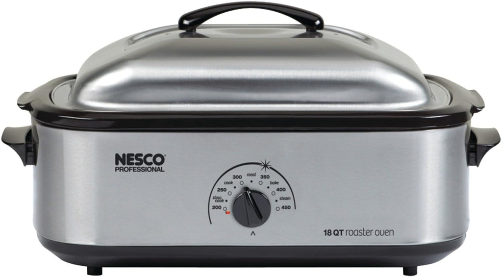 NESCO 4816‑14 Electric Roaster Oven for Everyday Home Cooking, White 6‑Quart Countertop Roaster with Porcelain Coated Steel Cookwell