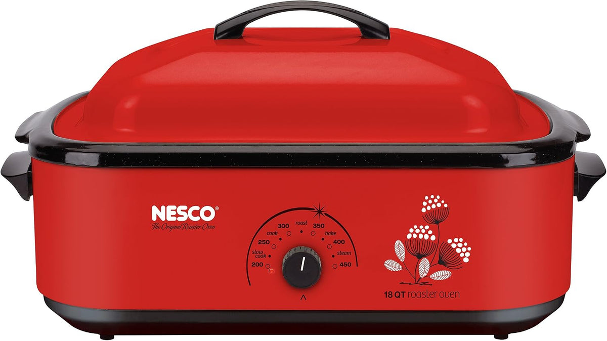 NESCO 4816‑14 Electric Roaster Oven for Everyday Home Cooking, White 6‑Quart Countertop Roaster with Porcelain Coated Steel Cookwell