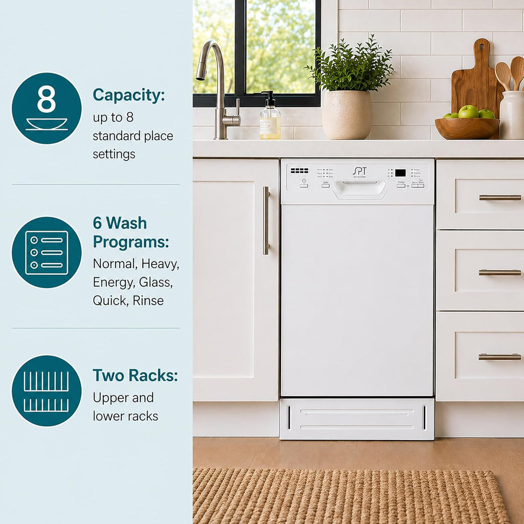 SPT SD-9254W Energy Star 18″ Built-In Dishwasher w/Heated Drying – White