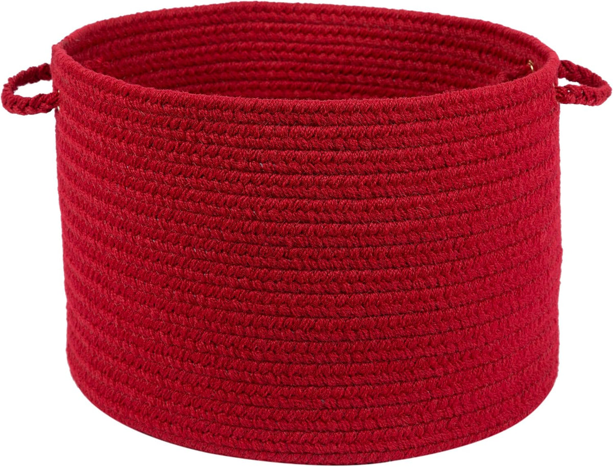 Rhody Rug Solid Wool S045 Brilliant Red 18" x 12" Basket - Braided Wool Woven Basket for Blanket Storage - Decorative Basket for Home Decor, Throw Basket for Laundry, Nursery and Kids Toy Chest