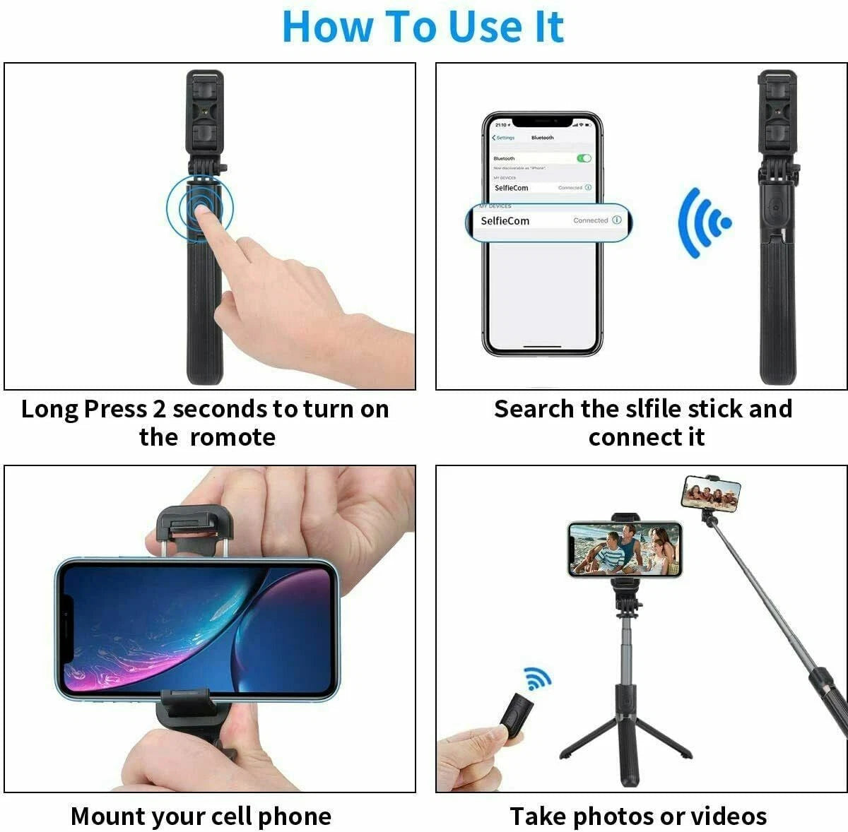 Selfie Stick Tripod Remote Desktop Stand Cell Phone Holder For iPhone Samsung US