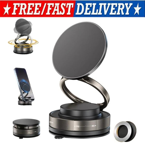 360° Vacuum Magnetic Phone Holder- Suction Cup Car Mount with Foldable Stand LOT
