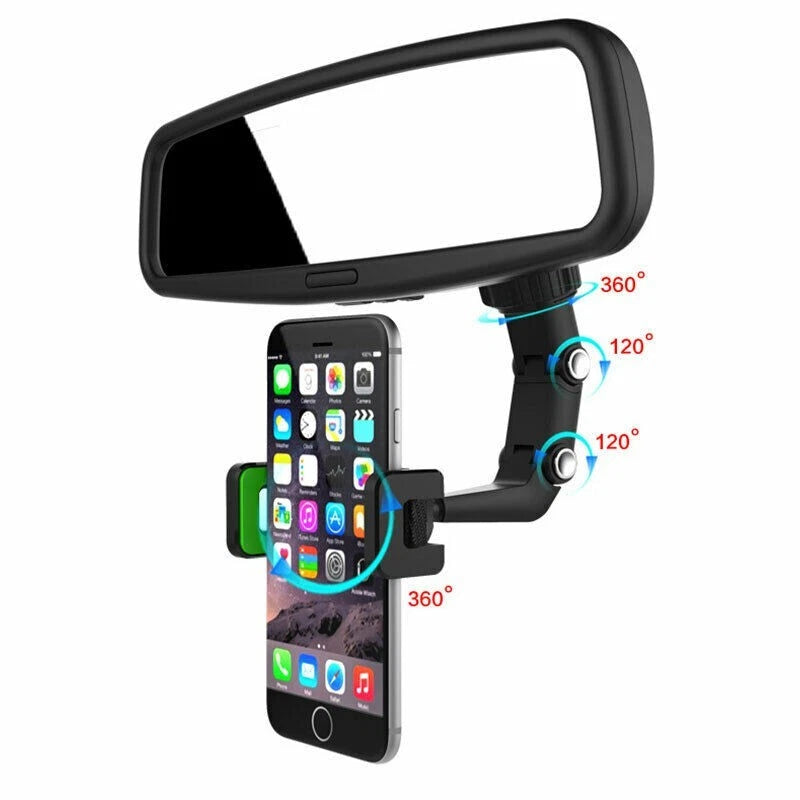 360°Car Rearview Mirror Rotation Adjustable Phone Holder Mount Multifunction LOT