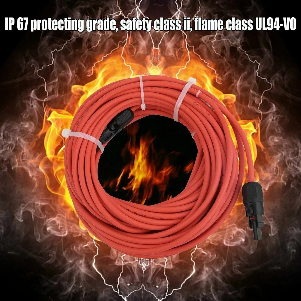 Black+Red 10 AWG Solar Panel Extension Cable Silicone Flexible Wire Connectors