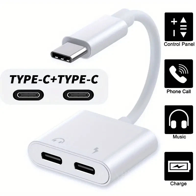 2in1 Charger and Headphone USB Type C to 3.5mm Aux Audio Cable Cord Adapter Lot