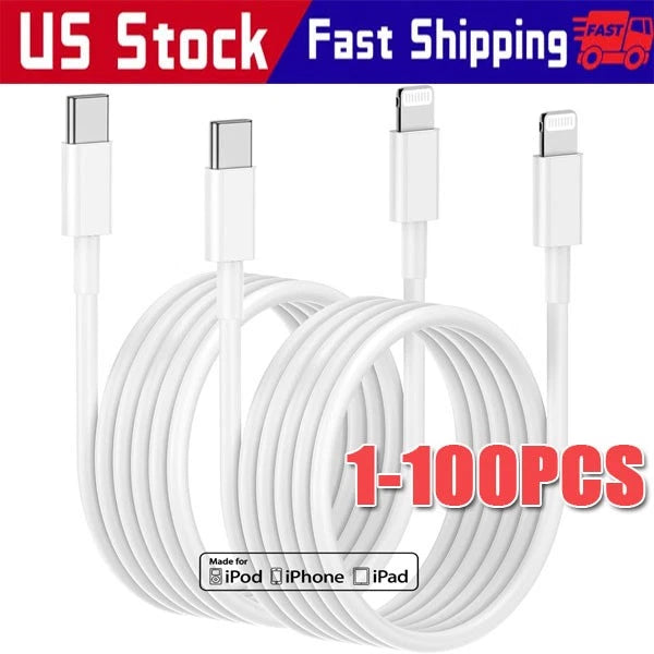 1-100PCS Fast Charger Cable Type USB C PD Cord to For iPhone 14 13 12 11 Pro LOT