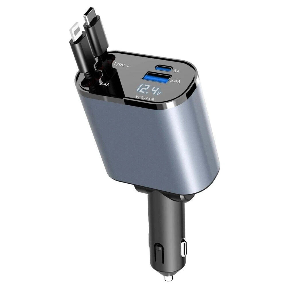 Retractable Car Charger 4 in 1 Fast Car Phone Charger 120W With USB Type C LOT