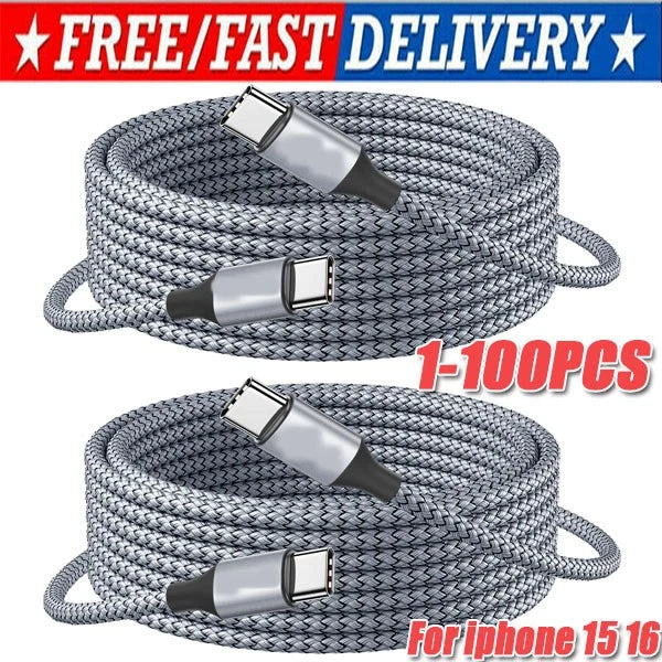 60W USB-C to USB-C Cable Fast Charger lot PD Nylon Cord For iPhone 16 Samsung
