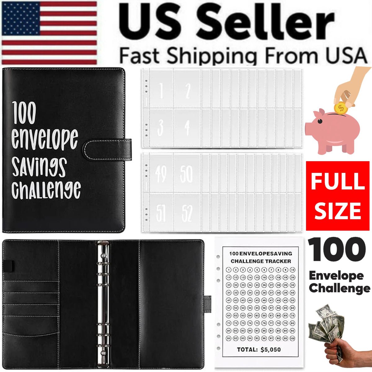 100 Envelope Challenge Budget Planner $5,050 Money Saving Cash Challenge Book