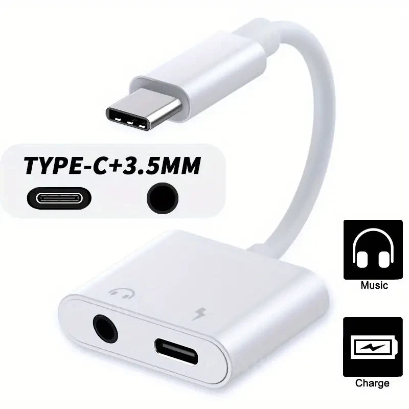 2in1 Charger and Headphone USB Type C to 3.5mm Aux Audio Cable Cord Adapter Lot