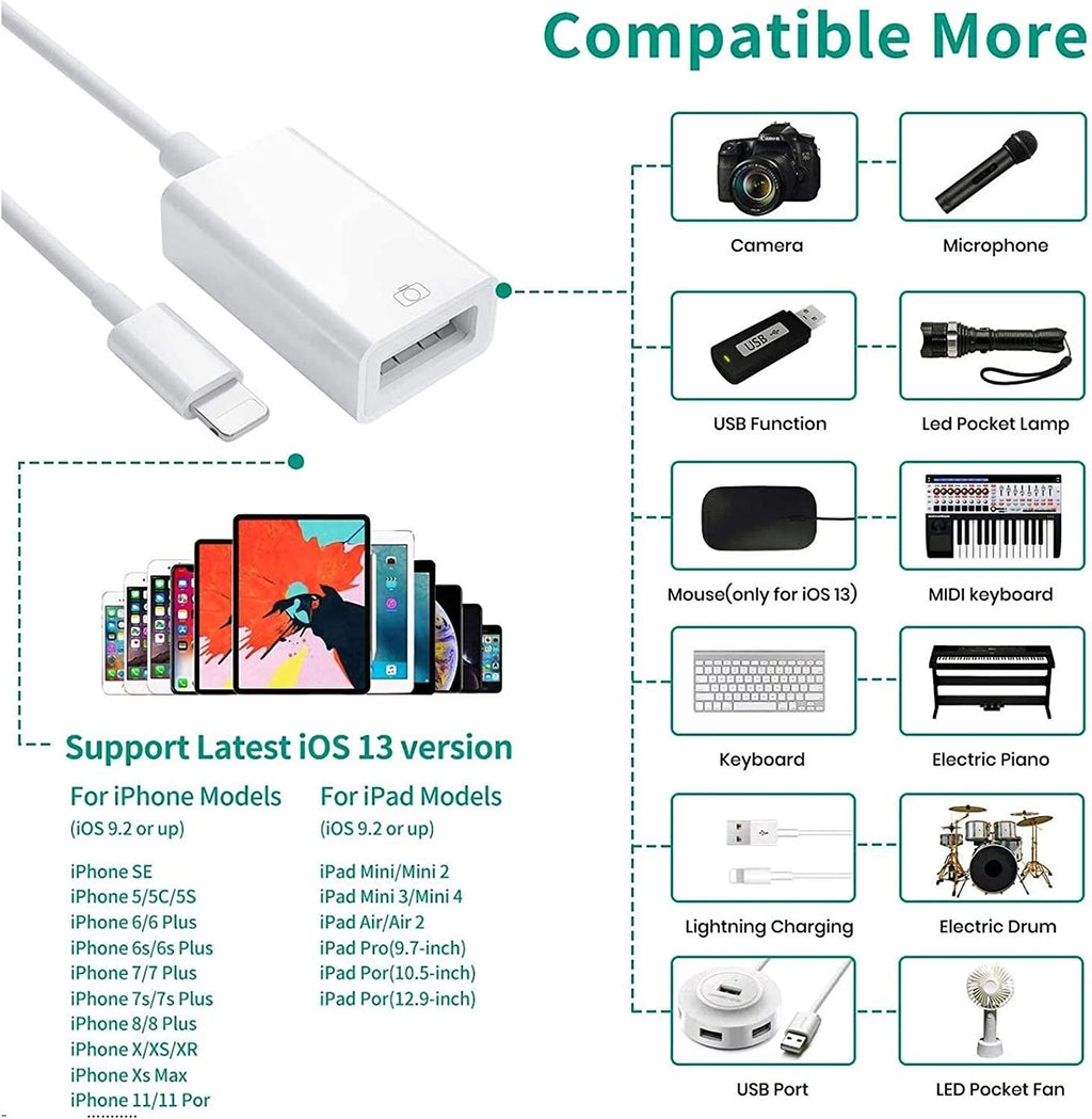 To Camera USB Female OTG Connector Adapter Cable For Apple iPhone iPad iPod lot