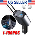 Retractable Car Charger 4 in 1 Fast Car Phone Charger 120W With USB Type C LOT