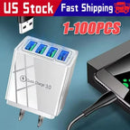 US 4 Port Fast Quick Charge QC 3.0 USB Hub Wall Home Charger Power Adapter Lot